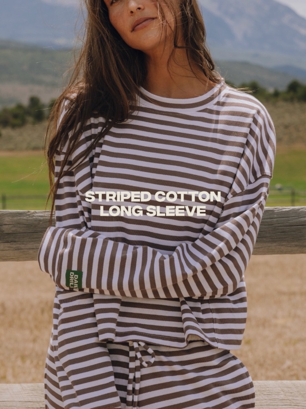 Daily Drills Striped Cotton Long Sleeve in Mocha + White Stripe